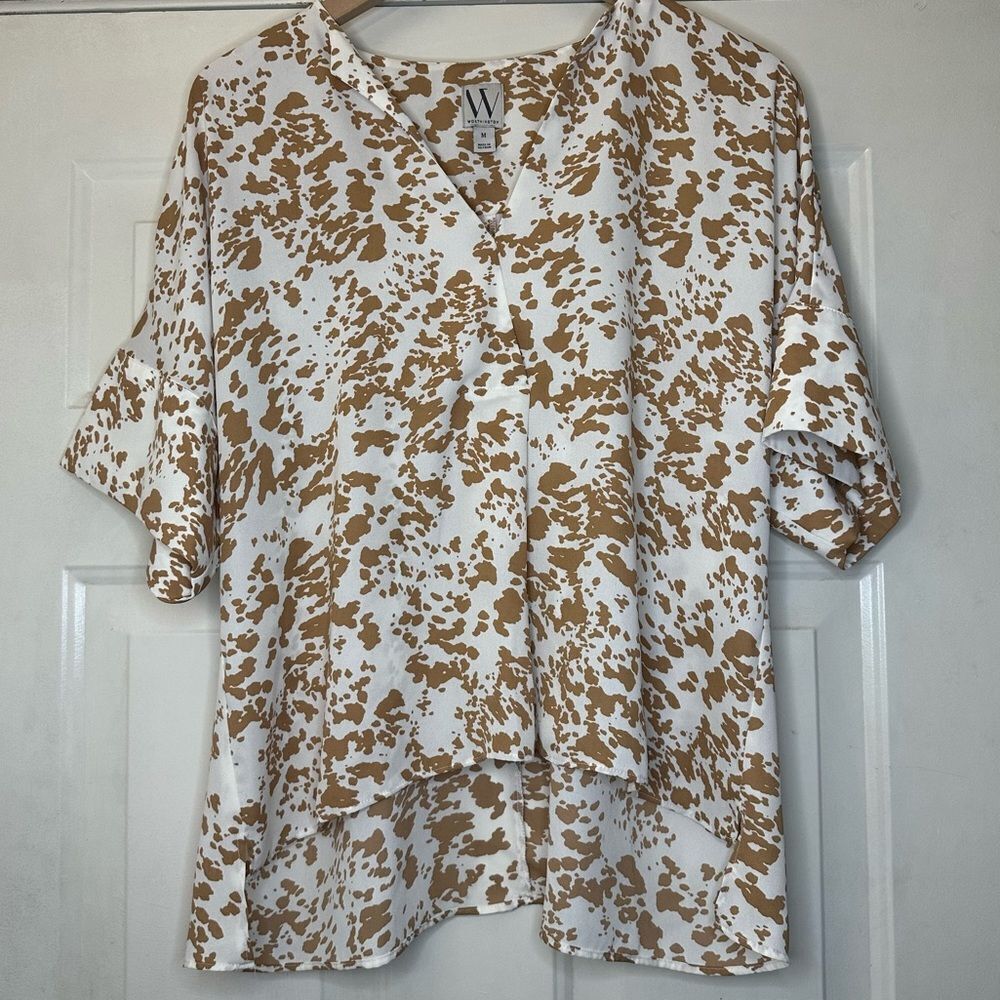 Worthington Animal Print Short Sleeve Blouse - Picture 2 of 11